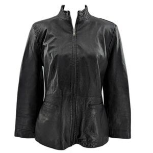 Vera Pelle Italian Joca Milano Black Leather Zip Up Jacket Size 38 M